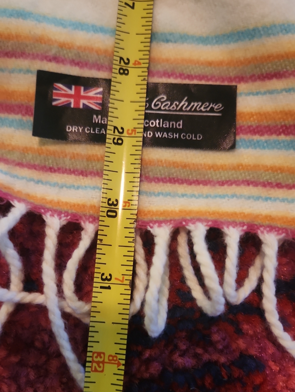100% Cashmere Multi-Color Stripe Scarf - Classic Breton Style - Picture 6 of 6
